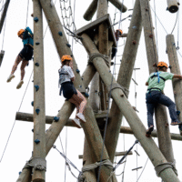 First-year students climbing at the Alpine Tower.