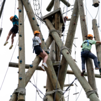First-year students climbing at the Alpine Tower.